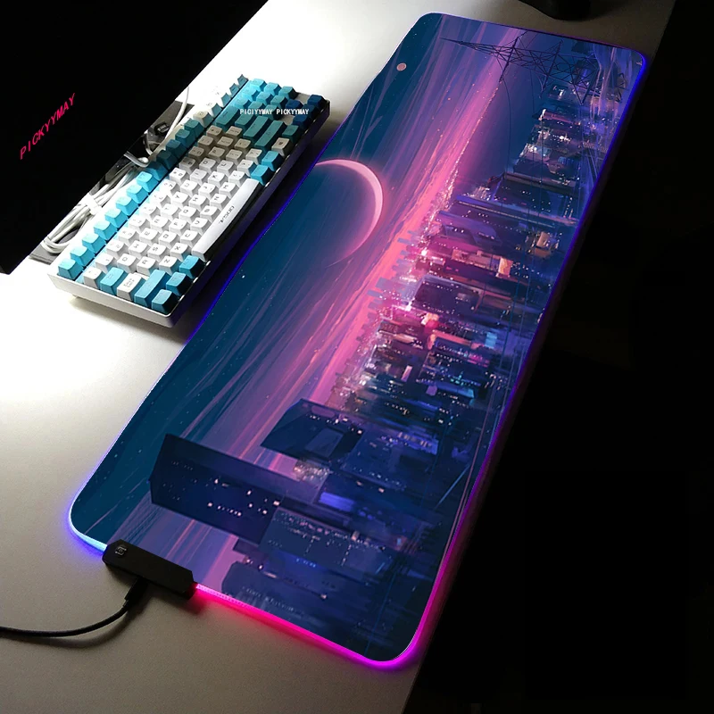 

Neon Jpanese RGB Gaming Mouse Pad Large Home Mousepad Gamer Office Natural Rubber XXL Mouse Mat LED Light Gaming Mouse Pad LOL