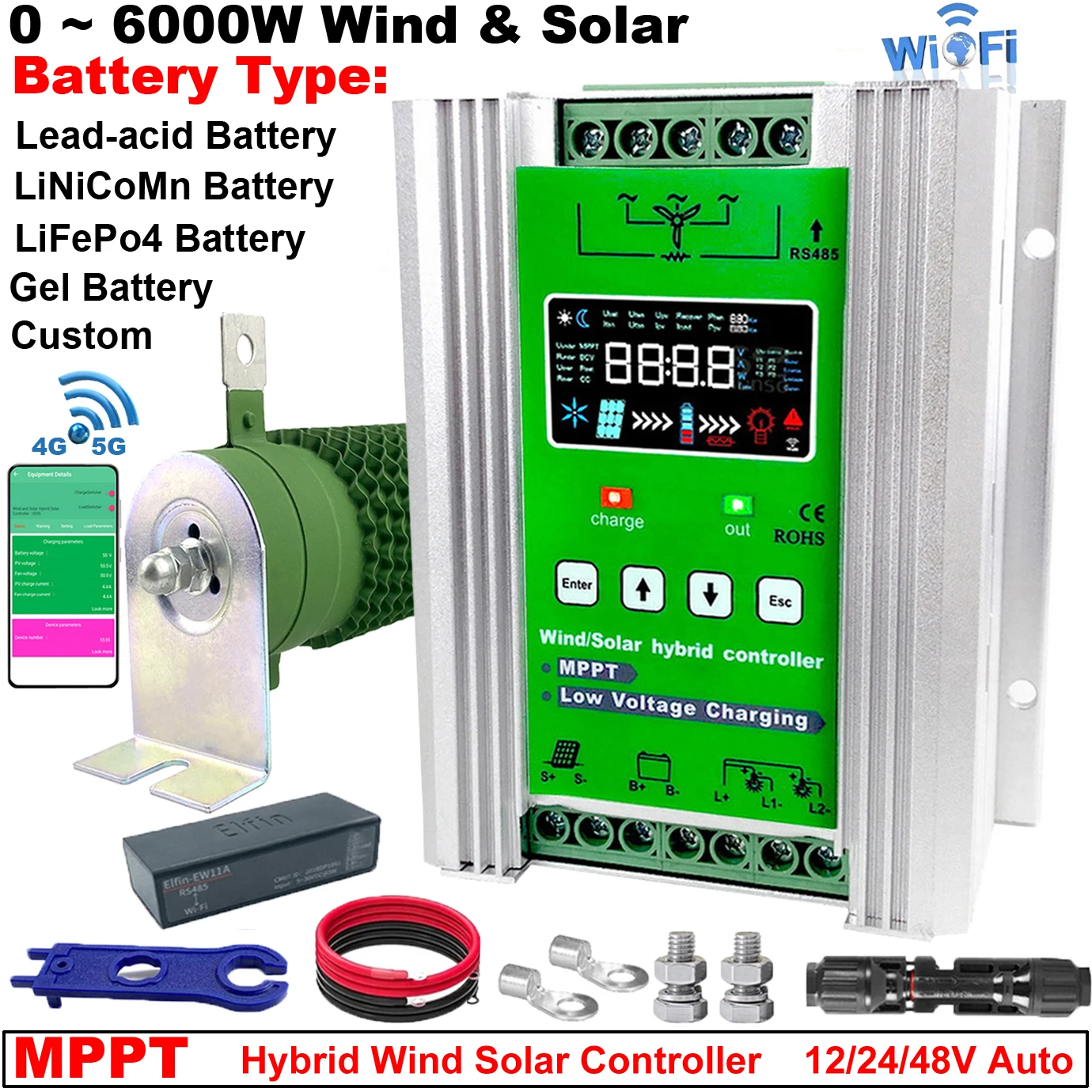 

MPPT Гибридный Солнечный Ветровой Контроллер Заряда 12/24/48В 4000/5000/6000 Вт