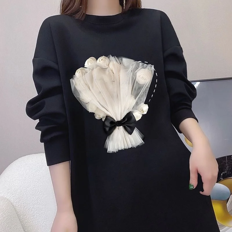 Толстовка платье спортивный костюм Женская Повседневная Однотонная футболка с