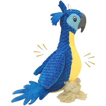 Embroidery Parrot Plush Dog Chew Toys Interactive Squeaky Durable Stuffed Cotton Rope Pet Puppy Toy Teeth Cleaning Dog Supplies