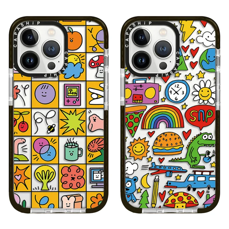 Полноэкранный цветной мультяшный чехол с наклейками для iPhone 15 14 13 12 11 Pro X XS XR Max 7 8