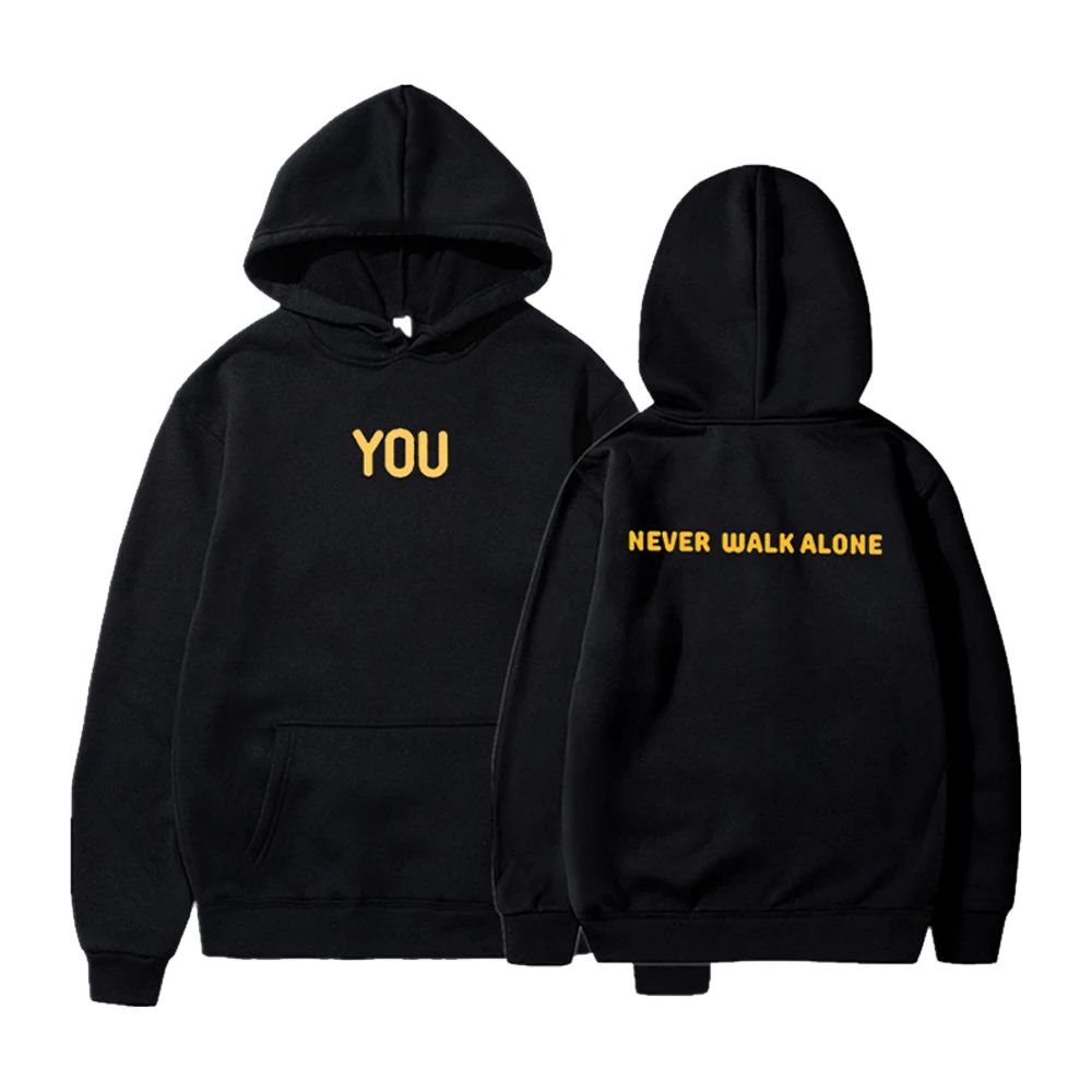 

Модные женские толстовки с надписью «You Never Walk Alone», толстовка с капюшоном, флисовая женская мужская одежда в Корейском стиле