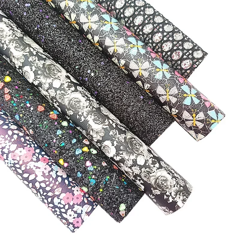 Черные блестящие кожаные простыни с сердечками ромбовидная сетка цветы бабочки