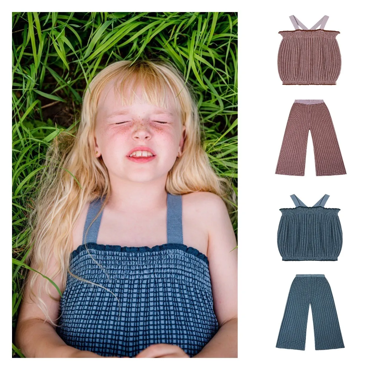 

Girl Sets Summer Europe and The United States New Modal Cotton Girls Suspender Pants Knitted Sets Thin Style Baby Vest Pants