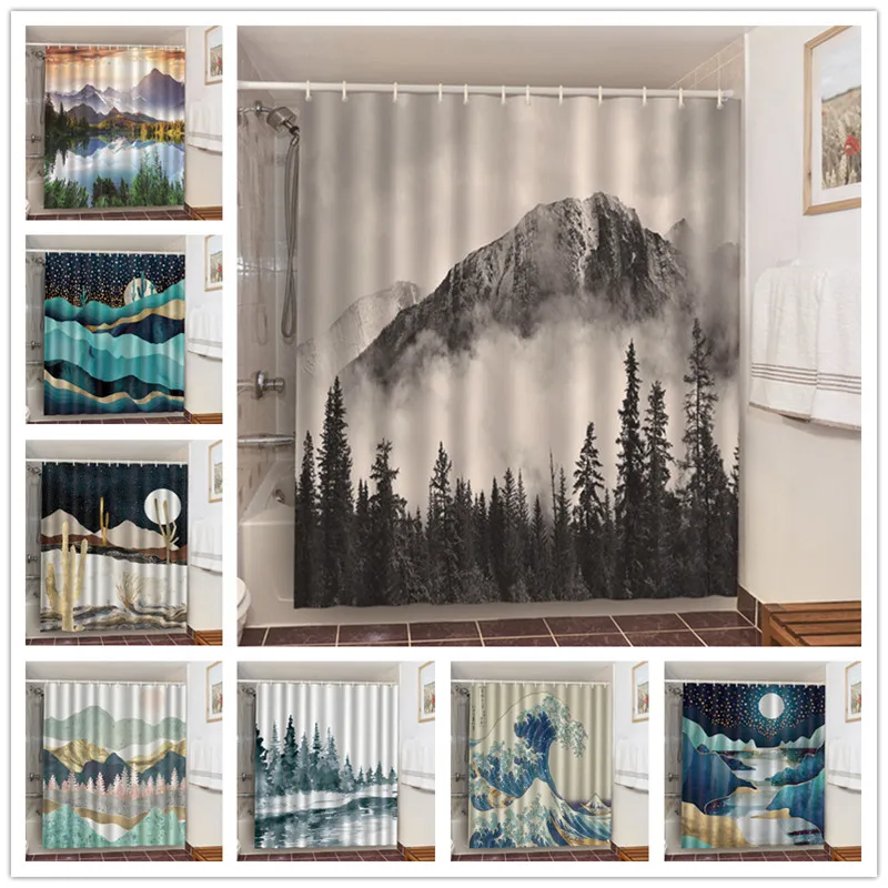 

Ink Art Shower Curtain Waterproof Bathroom Decorative Supplies with Hook