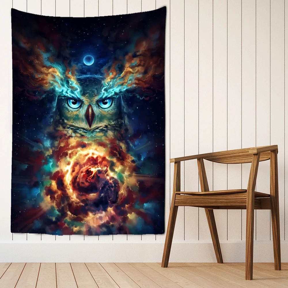 

Psychedelic Owl Tapestry Wall Hanging Hippie Tapiz Witchcraft Universe Starry Boho Art Dorm Background Fabric Home Decor