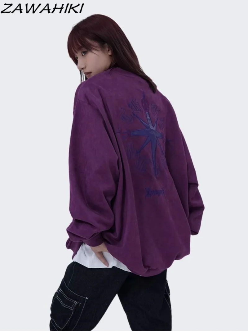 

Hip Hop Loose Sweatshirts Streetwear Fashion Y2K Aesthetic 90s Long Sleeve Hoodies Graphic Crewneck Women Clothes