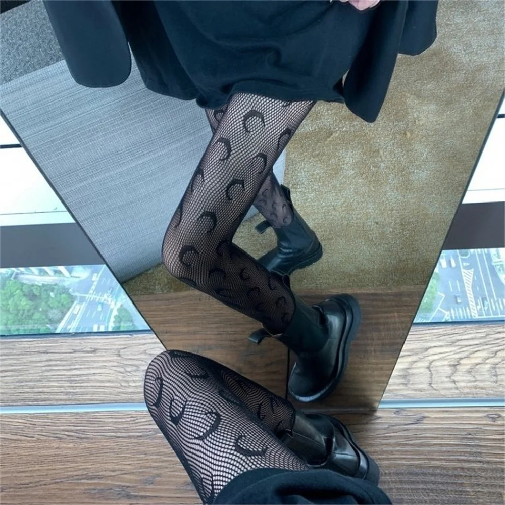 

Модные черные чулки JK с принтом Луны для женщин, сексуальные Персонализированные носки в сеточку, весенние и осенние чулки, женские чулки