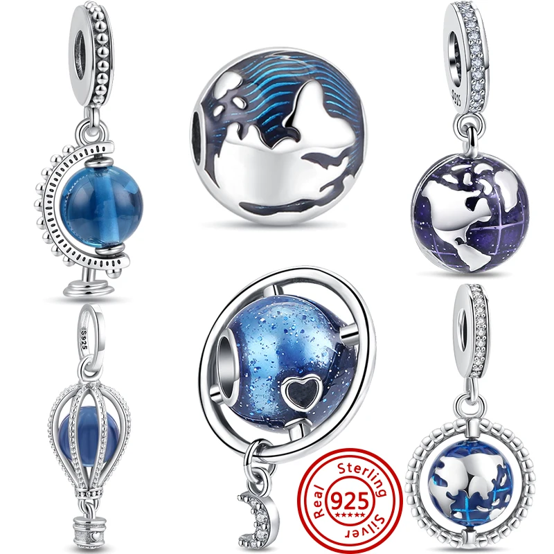 

100% 925 Sterling Silver Hot Air Ball Dangle Globe Charm Bead Fit Pandora Original Women Bracelet &Necklace DIY Jewelry Talisman