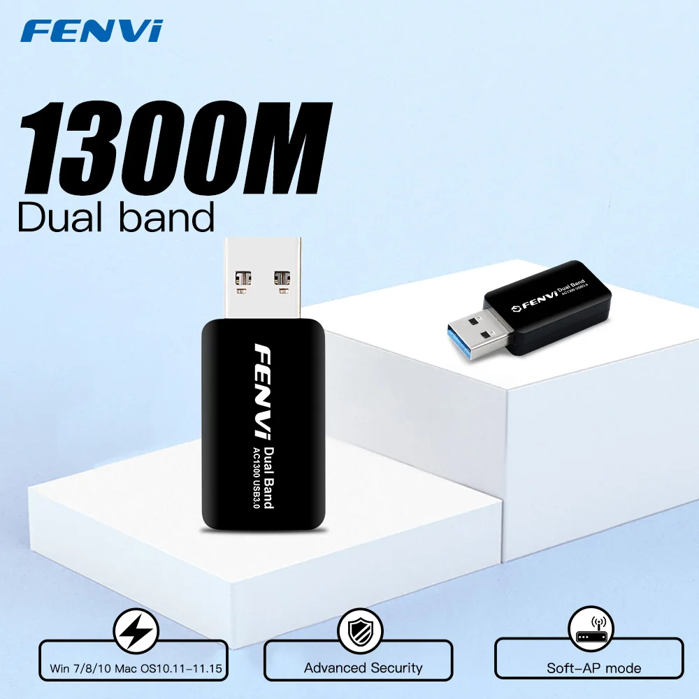 fenvi WiFi Wireless Network Card USB 3.0 1300M 802.11ac LAN Adapter AC1300 with rotatable Antenna for Laptop PC Mini Wifi Dongle