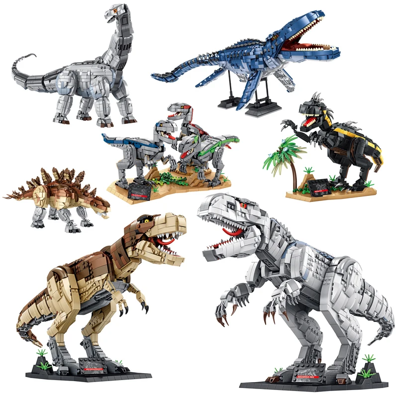 

Jurassic Dinosaur World Tyrannosaurus Rex Mosasaurus Building Blocks Tyrannical Velociraptor Model Brick Children's Toys Gifts