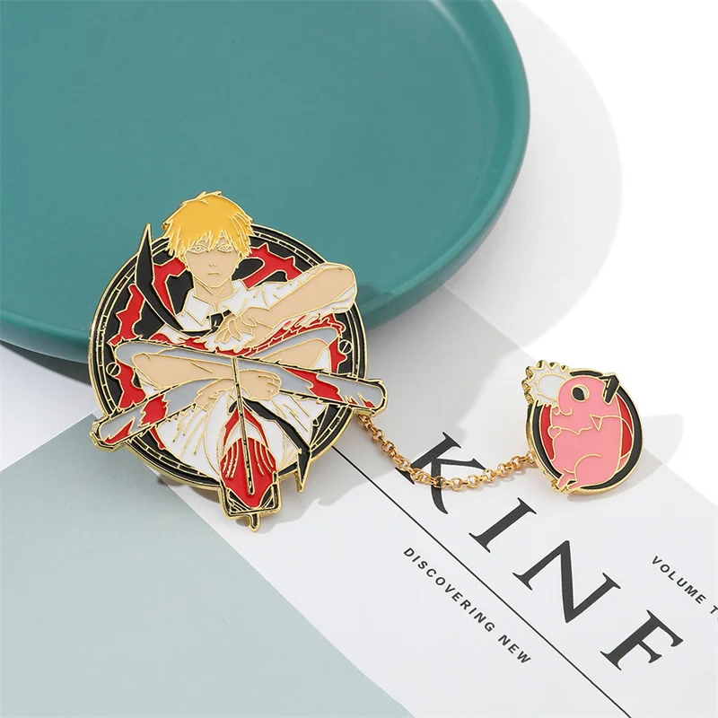 Мужская брошь с изображением цепной пилы японская манга значок аниме Kawaii жесткая