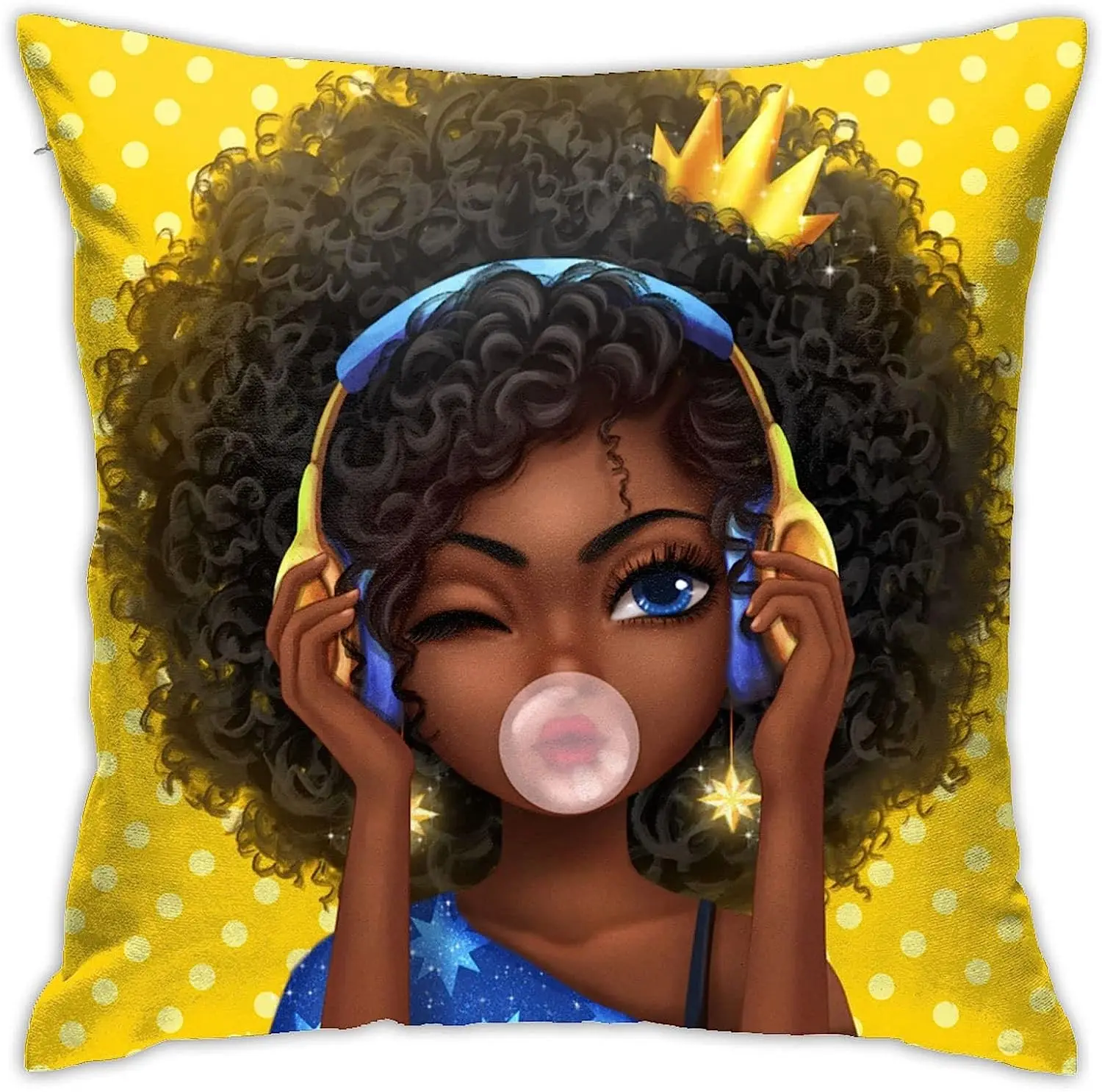 Black Art Throw Pillow Cover Afro Black Girl African American Pillowcase with Zipper Square Pillow Case for Sofa Bedroom Decor