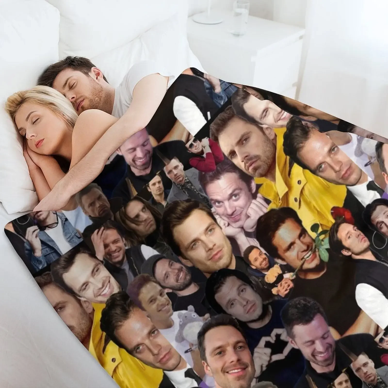 Фото коллаж Себастьян Стэн плед одеяло диваны теплые для зимы постельное белье