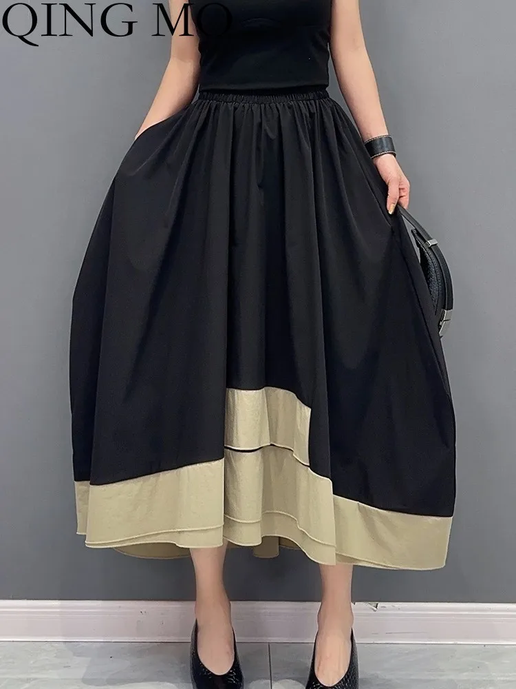 

QING MO 2023 Summer New Korean Colored Casual Half Skirt Slim Single Piece Skirt Women Fashion Black ZXF3255