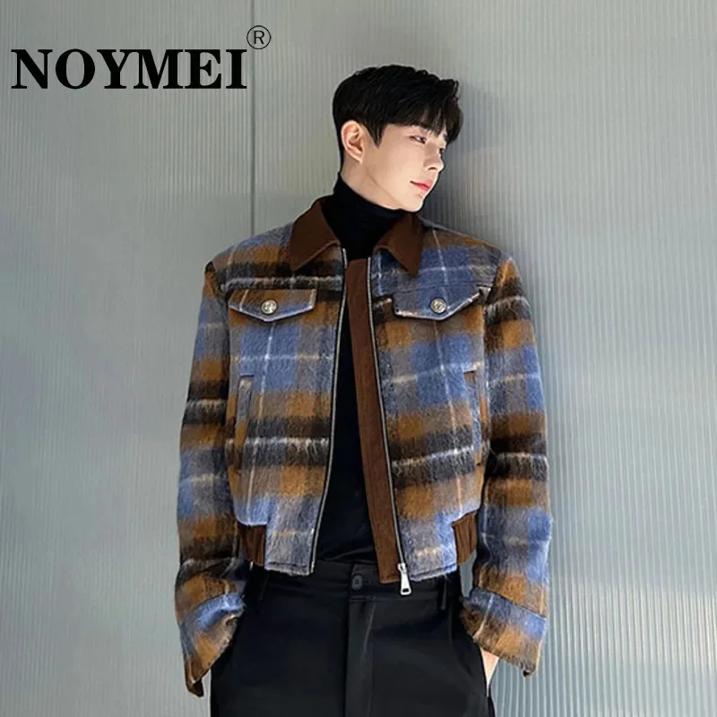 

Короткая клетчатая Дизайнерская куртка модное шерстяное пальто контрастных цветов в Корейском стиле с лацканами красивая зимняя трендовая куртка на молнии waкость