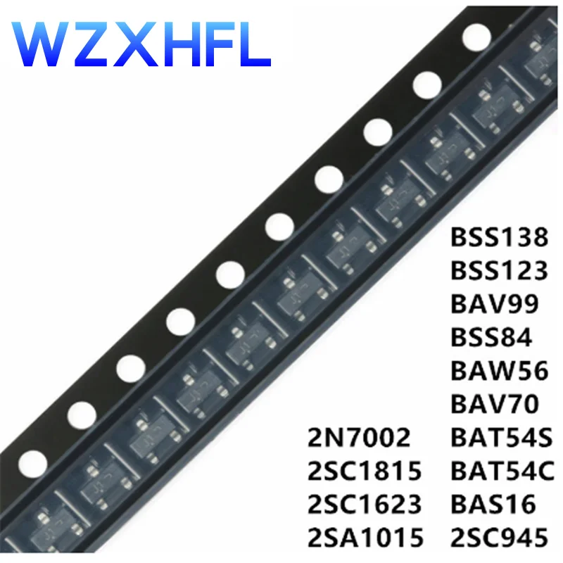 100 шт. BSS138LT1G BSS138 SOT-23 BSS123 BSS84 BAW56 BAV99 BAV70 BAT54S BAT54C BAS16 2SC945 2SC1815 2SC1623 2SA1015 2N7002