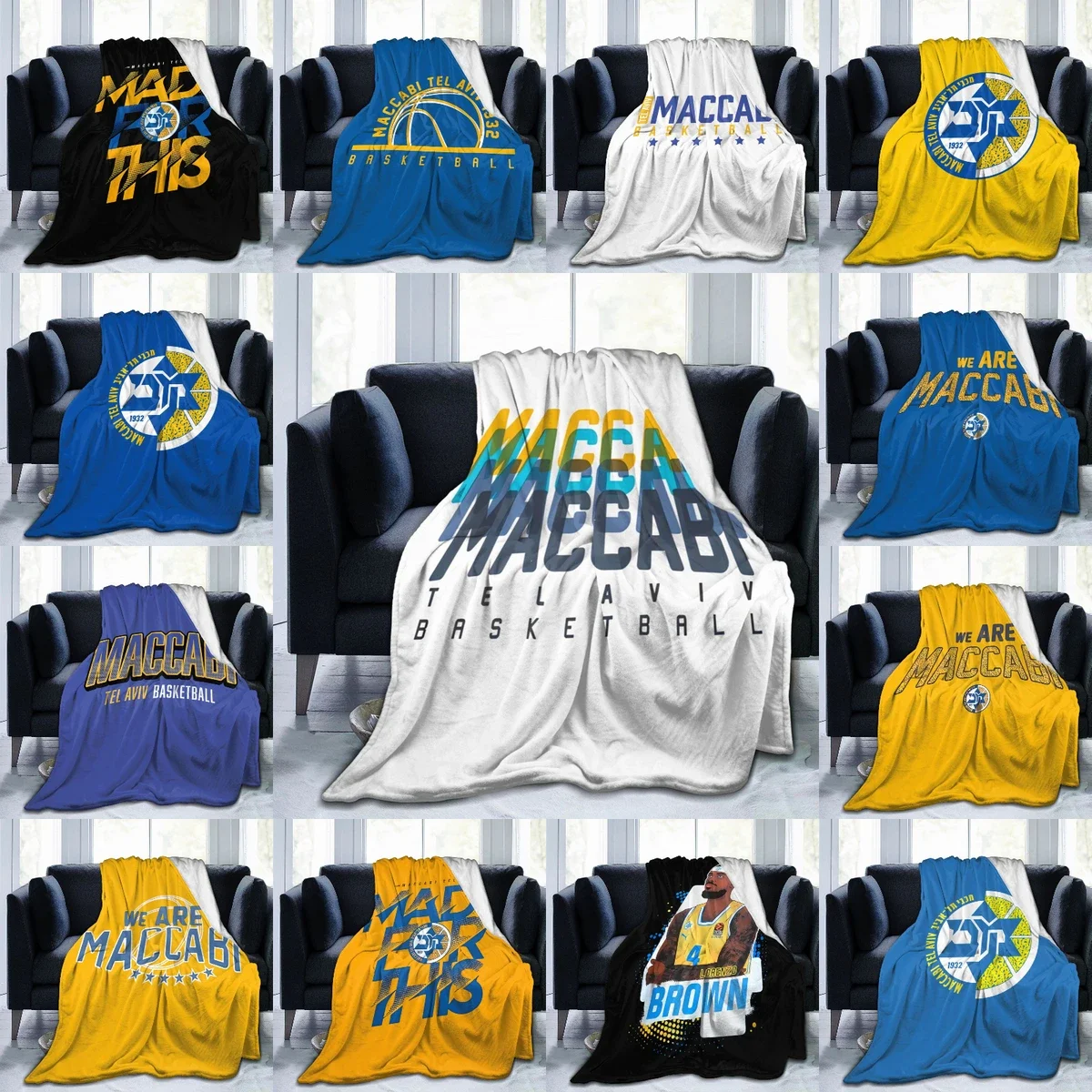 Баскетбольное фланелевое одеяло Maccabi в Тель-Авив теплое для кровати путешествий