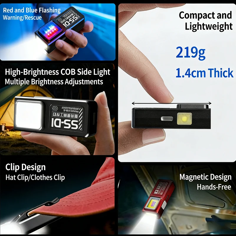 Фото Мини-фонарик F5 LED с USB-зарядкой, EDC-фонарик, мини-фонарь COB, карманный фонарь, водонепроницаемый рабочий фонарь с магнитом №5