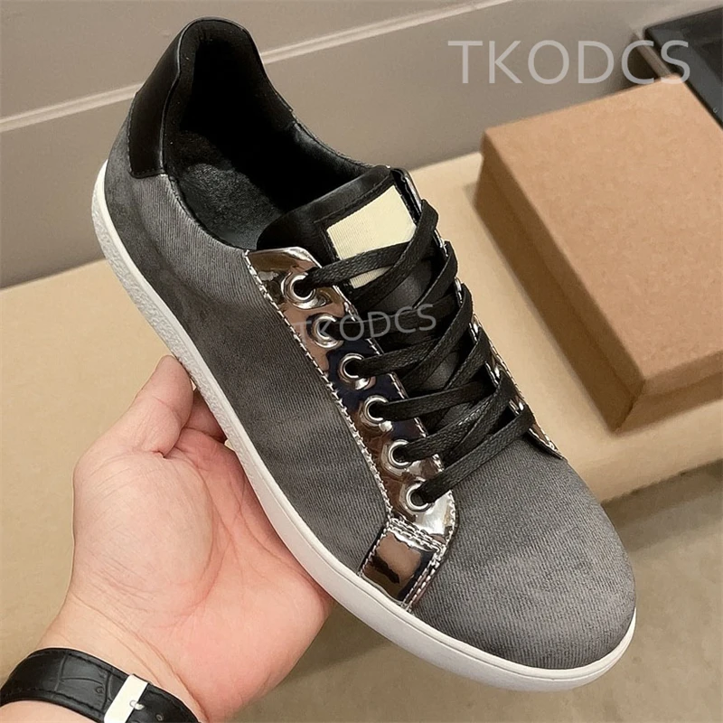 

Canvas Shoes For Men Spring Autumn New Denim Platform Sneakers Sewing Lace Up Tennis Flats Round Toe Designer Shoes Zapatillas