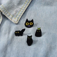 creative fashion black cat enamel pin cartoon cute animal metal brooch punk badge jewelry gift for friends kids accessories