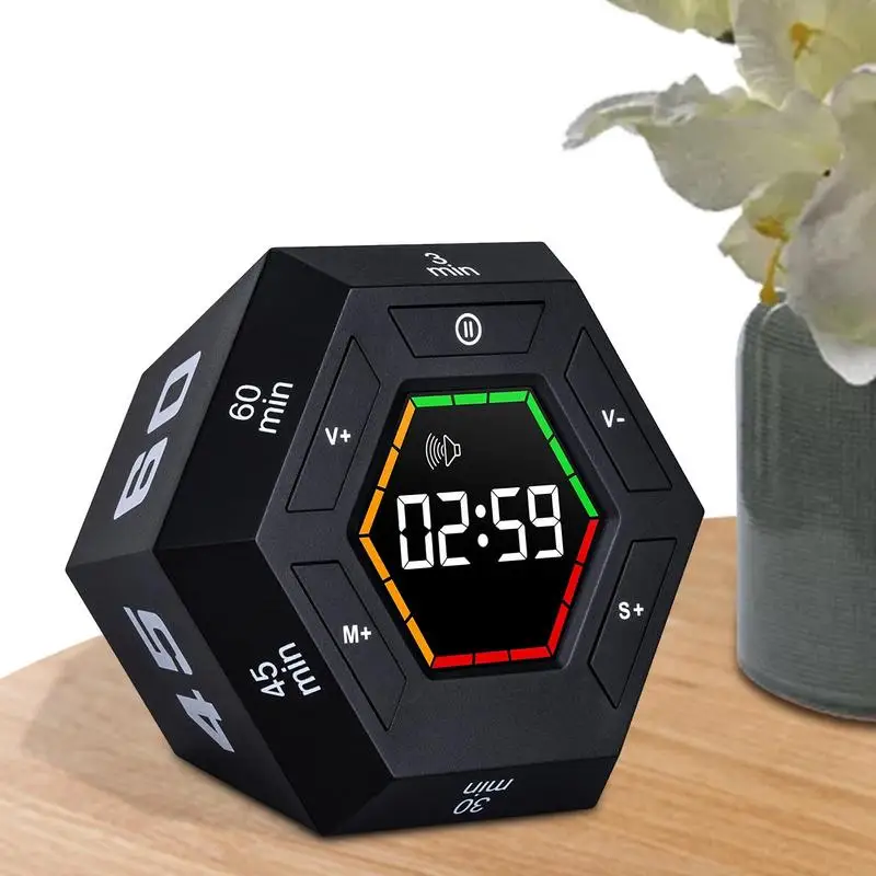 

New Magnetic Visual Timer Hexagon Cube Flip LED Digital Count Down Timer Noiseless Electronic Productivity Timer Kitchen Utensil