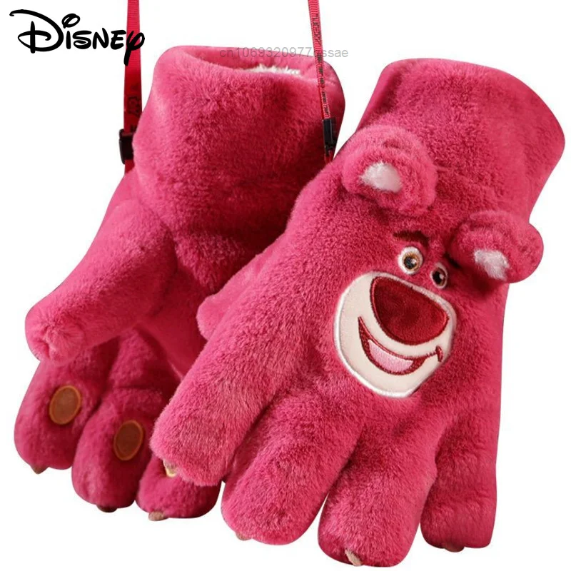 

Фланелевые плюшевые утепленные Хлопковые женские перчатки Disney медведь Lotso с мультяшным рисунком, женские милые зимние мягкие теплые ветроз...