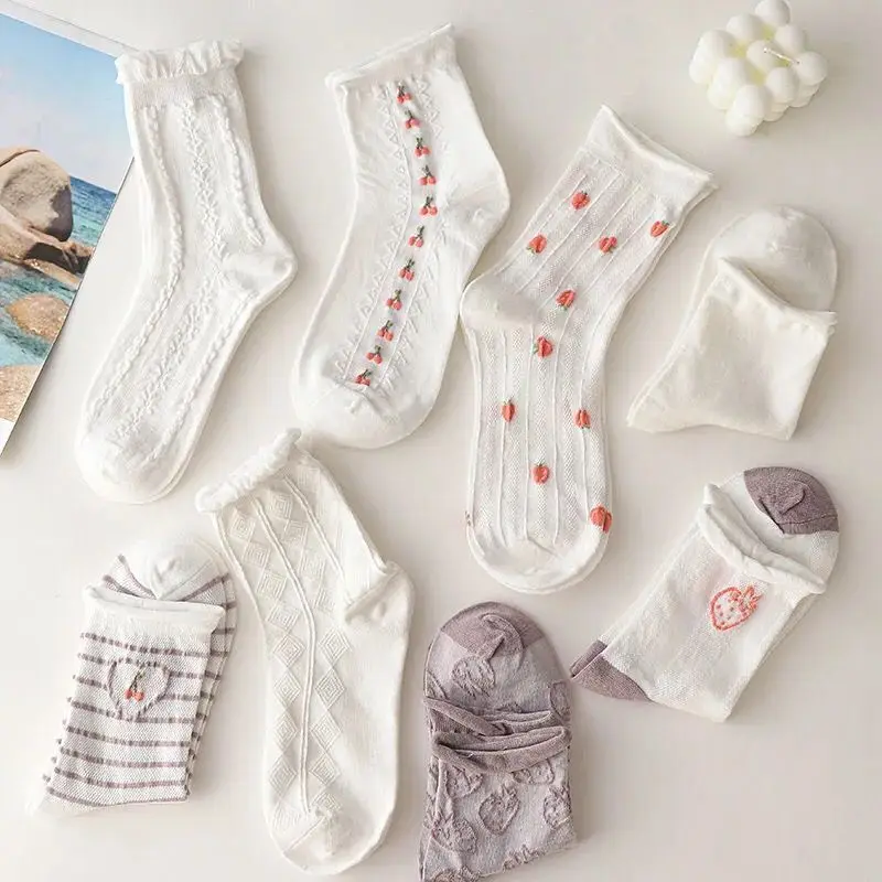 6 парт/Лот чистые белые носки средней длины женские милые японские кружевные