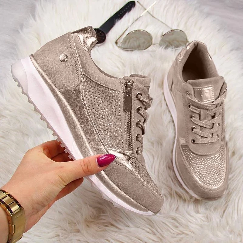 Women Shoes Gold Sneakers Zipper Platform Trainers Women Shoes Casual Lace-Up Tenis Feminino Zapatos De Mujer Womens Sneakers images - 6