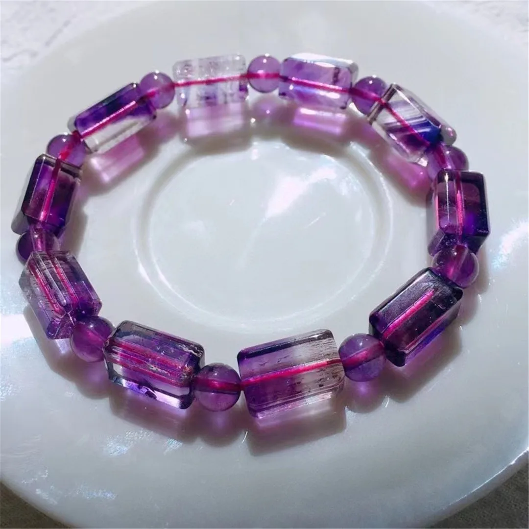 

Natural Purple Super Seven Melody Quartz Bracelet For Women Lady Man Love Gift 13x8mm Beads Clear Crystal Strands Jewelry AAAAA