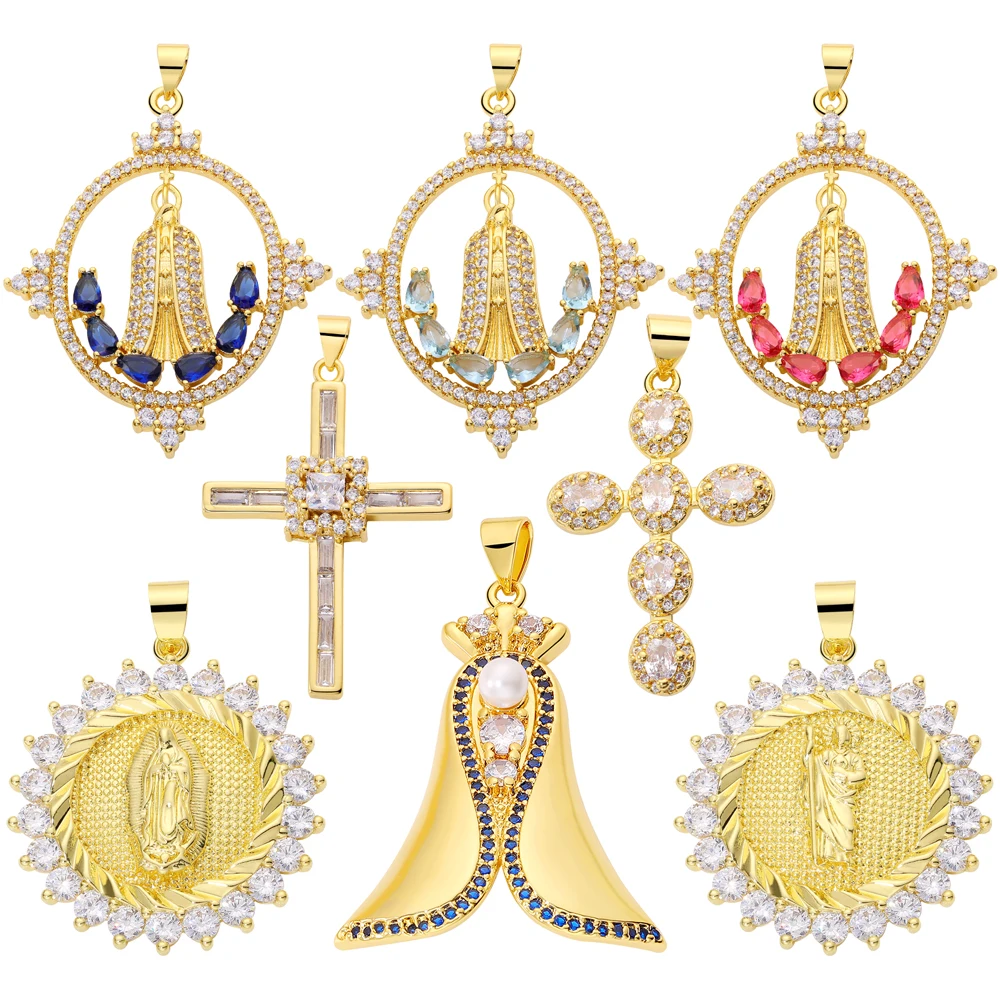 

Juya Handmade 18K Real Gold Plated Catholic Religious Charms Saint Virgin Mary Christian Cross Pendant Jewelry Making Supplies