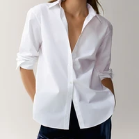 england style office lady simple fashion poplin solid white blouse women blusas mujer de moda 2020 shirt women tops