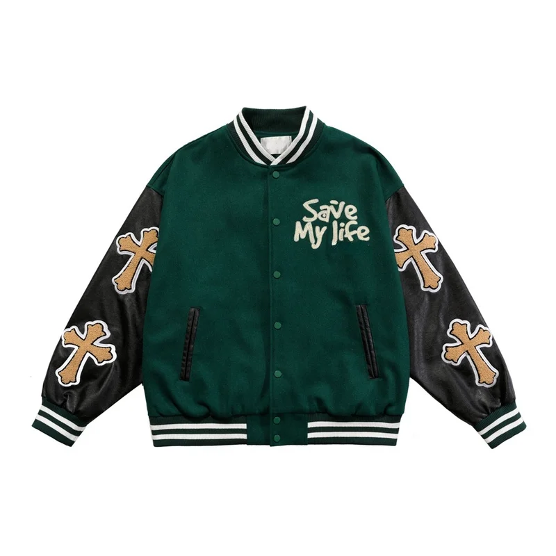 

Embroidered Baseball Uniform Jackets Women Loose Stand Up Collar Stitching Jacket Coat Y2k High Street Trend American Tide 2021