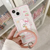 cute rabbit wave border bracelet circle phone case for iphone 13 11 12 pro x xr xs max 13mini transparent cartoon 7 8 plus cover