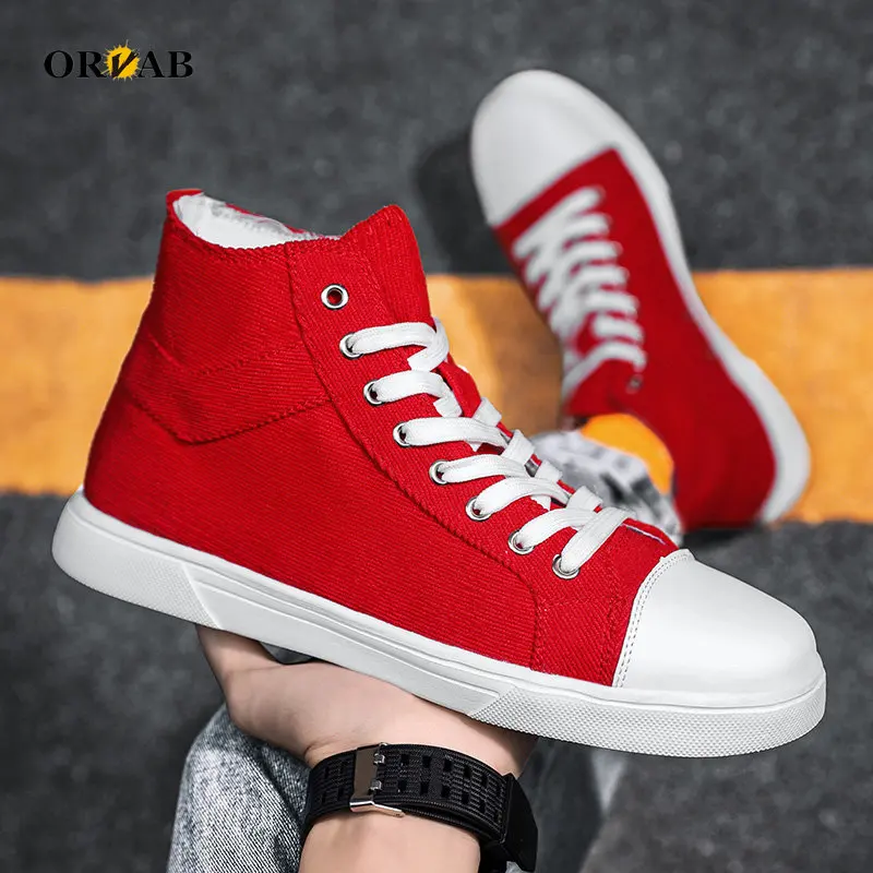 

Canvas Sneakers Men High Quality Men Casual Canvas Shoes Soft Comfortable High Tops Shoes Male Black Red Yellow Tenis Masculino