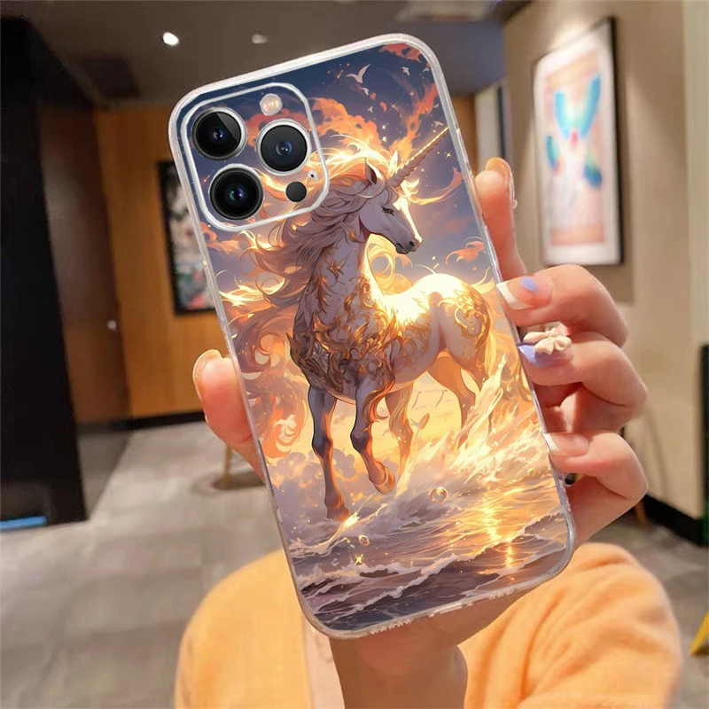 Чехол для телефона с единорогом и лошадью iphone 15 14 Pro Max 13 12 11 XSMax XR mini Plus