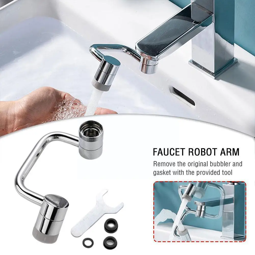 

Steel Universal 1080°rotating Faucet Robotic Aerator Arm 2 Swivel Flow Extender Water Faucet Extension Kitchen Fa O0t7