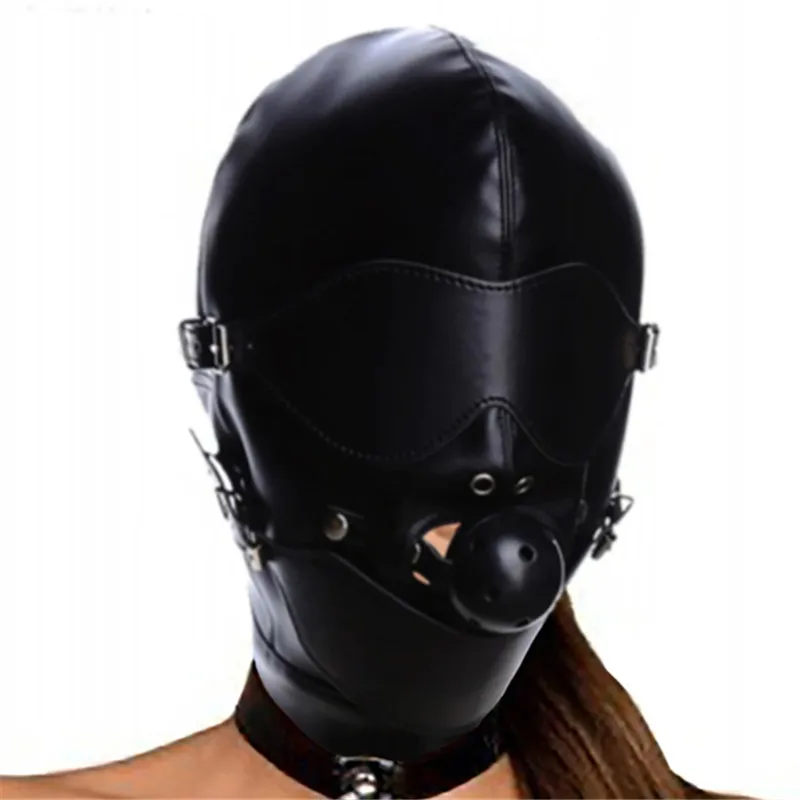 

BDSM Bondage Leather Gimp Hood with Gag Ball Erotic Slave Sensory Deprivation Fetish Hood Eye Mask Adult Sex Toys for Women Men