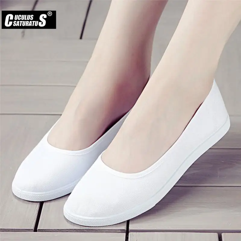 Cuculus Fashion Women White Canvas Shoes Concise Low Top Casual Flat Student Shoes Lace Up Solid Canvas Women nurse Shoes 435