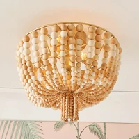 Hand-woven wooden bead ceiling lamp American retro warm bedroom restaurant study porch light creative