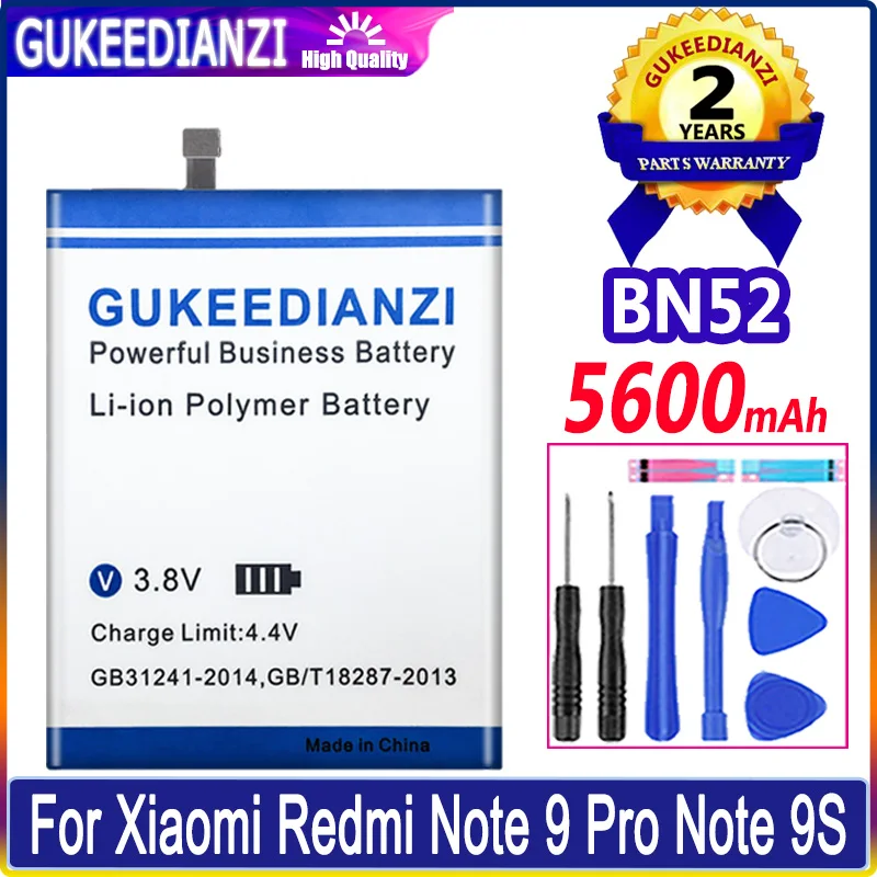 

GUKEEDIANZI BN52 BN 52 Replacement Battery 5600mAh for Xiaomi Redmi Note 9 Pro Note9 Pro High Capacity Battery + Tools