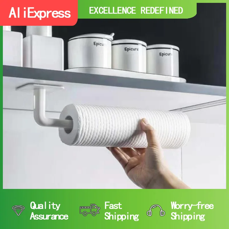 

HOT Paper Towel Holder Wall Mounted Hooks Kitchen Storage Organizer Gadget Set Tools Cabinet Utensil Things Accessories Supplies