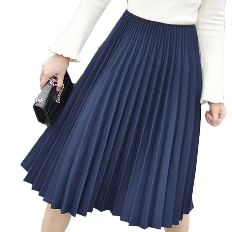 

Spring Autumn Winter Elegant Pleated Skirts Womens High Waist White Long Skirt Female Ladies High Quality Women Midi Skirts Saia
