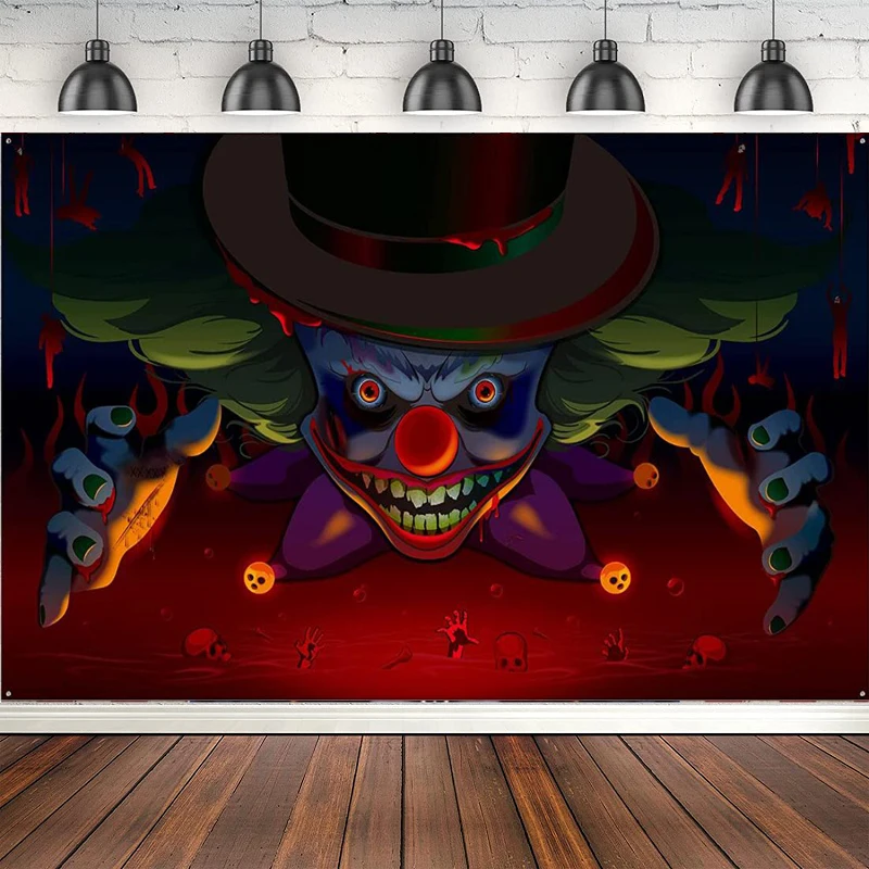 

Photography Backdrop Halloween Decor Scary Carnival Banner Creepy Clown Background For Horror Circus Party Scary Evil Vampire