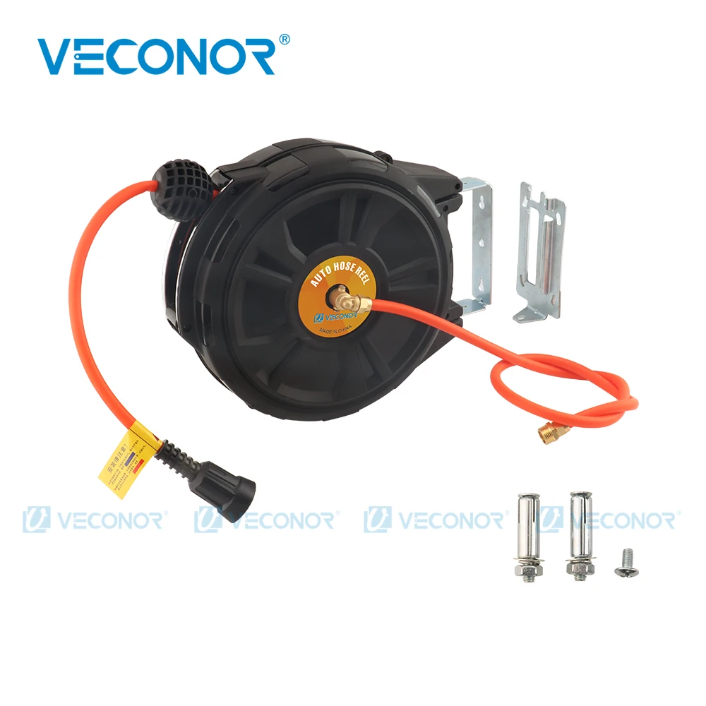 10M Retractable Garden Hose Reel Automatic Rewind 6.5mmx10.0mm Wall Mounted Hose Reel 180°Swivel Bracket Heavy Duty Water Hose