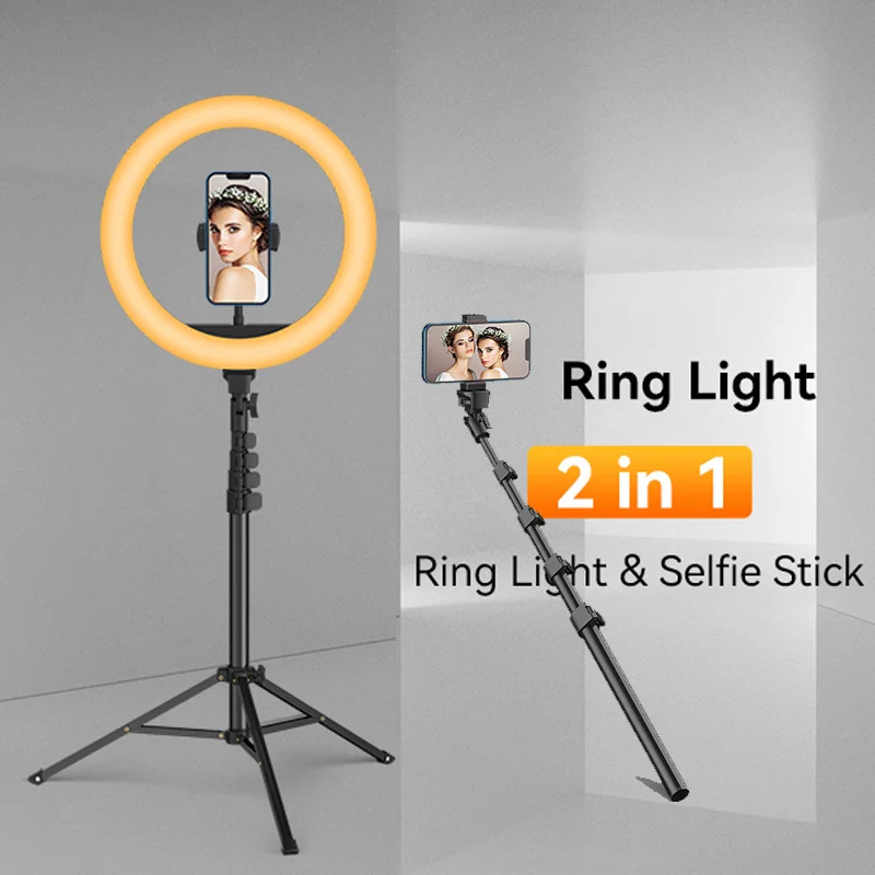

10" Ring Light with 63" extendable Tripod Stand 2-in-1 Dimmable LED Ring Light & Selfie Stick for Makeup/Live Stream/Photography