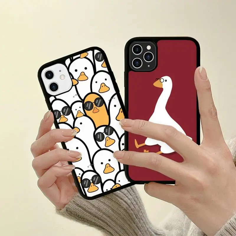 

Cute Cartoon duck Phone Case Silicone PC+TPU Case For iPhone 14 11 12 13 Pro Max 8 7 6 Plus X XR Hard Fundas