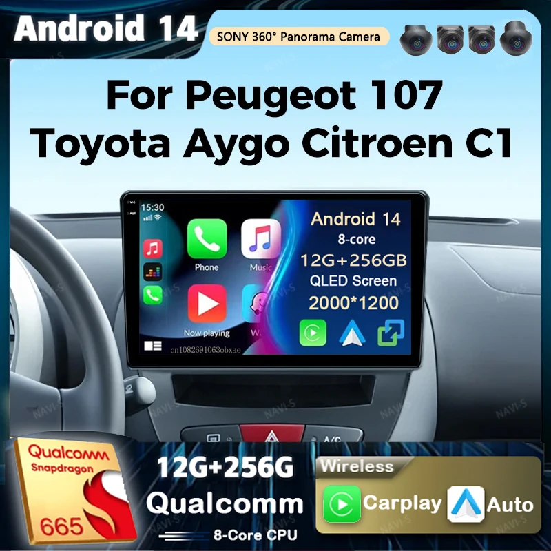 Android 14 мультимедийный плеер для Peugeot 107 Toyota Aygo Citroen C1 2005-2014 навигация Carplay