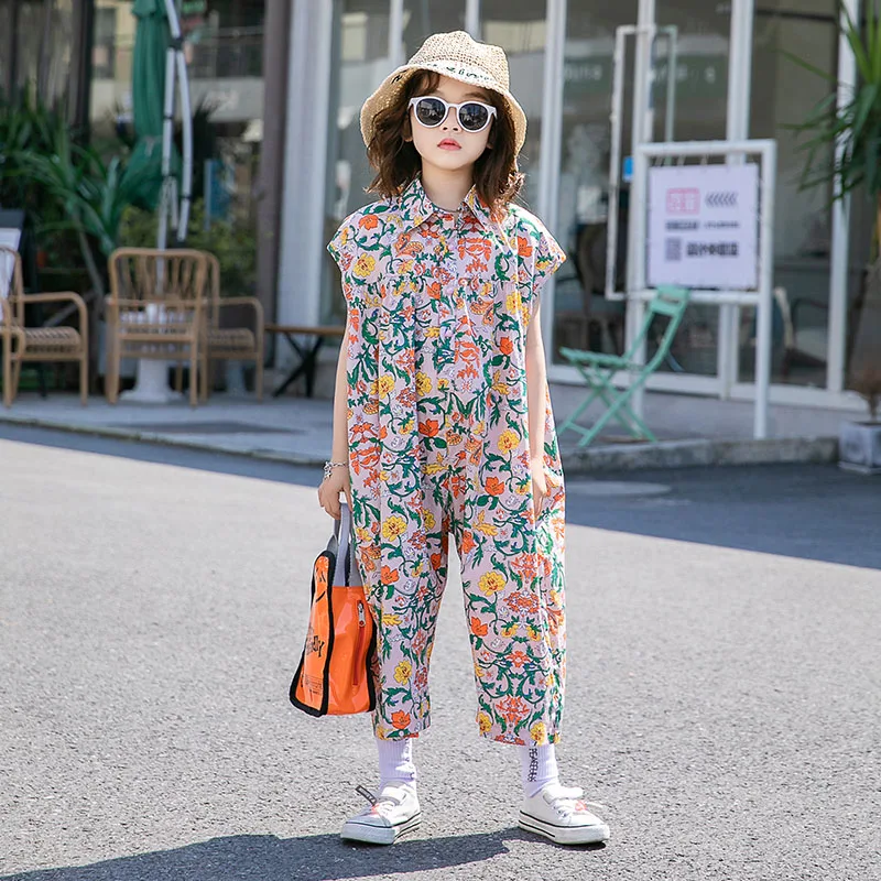 

2022 Summer Kids Girls' Clothes Baby Floral Sleeveless Jumpsuit for Toddler Child Girls Overalls Outfit Loose Thin Rompers F13