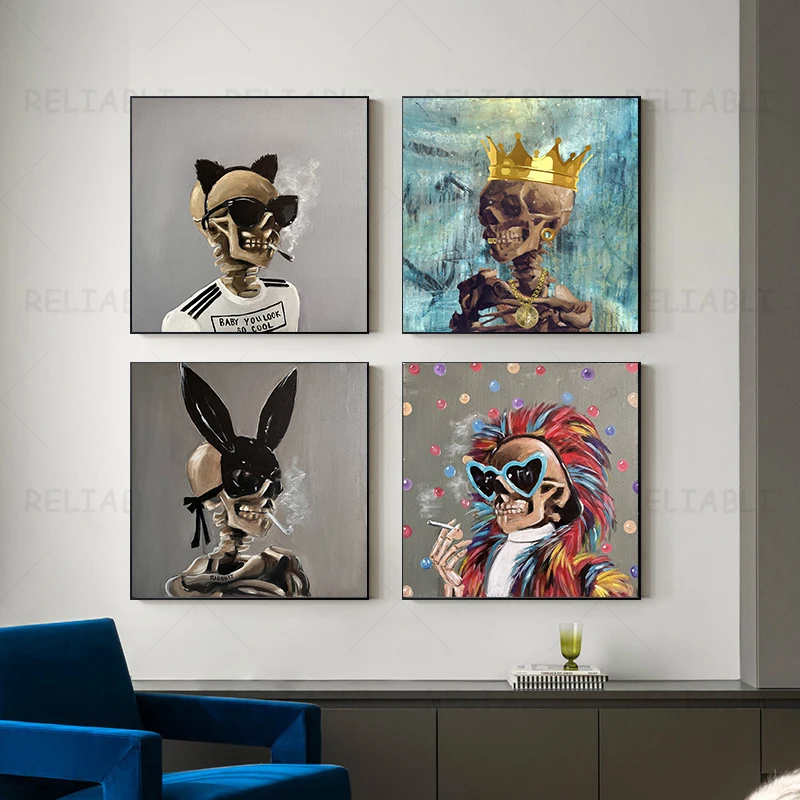 

Abstract Street Art Canvas Painting Wall Art The King of the Skull Posters Pop Art Prints for Living Room Home Decor Cuadros